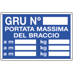 2603 - Cartello informazione Gru N.portata max per braccio