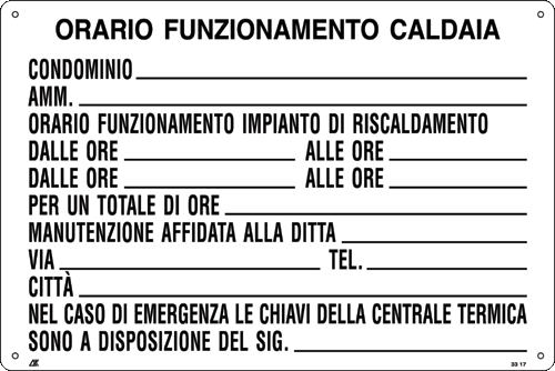 3317 - Cartello ORARIO FUNZIONAM.CALDAIA