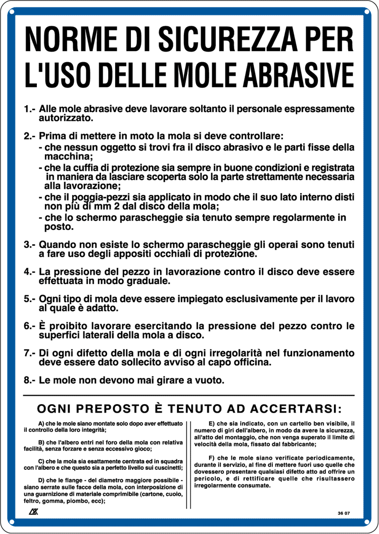 3607 - Cartello NORME USO MOLE ABRASIVE
