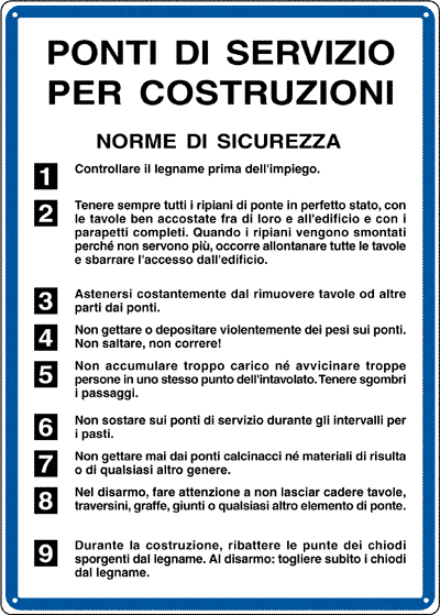 3615 - Cartello NORME PONTI DI SERVIZIO COSTRUZ.