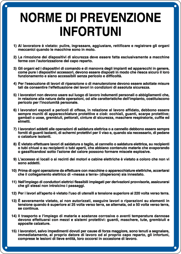 3616 - Cartello NORME PREVENZIONE INFORTUNI