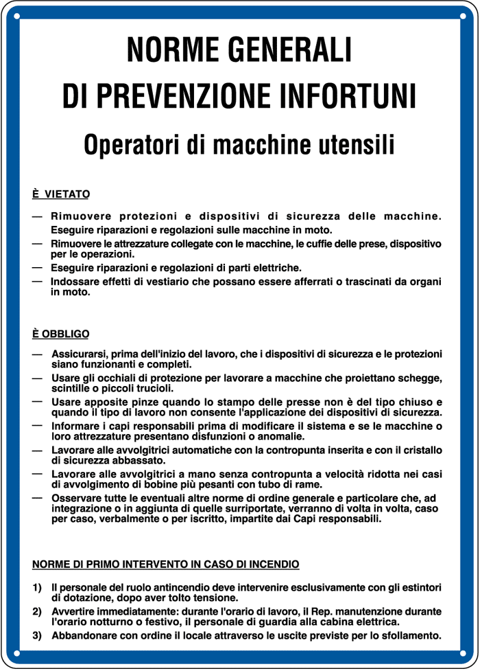 3631 - Cartello NORME OPERATORI macchina UTENSILI