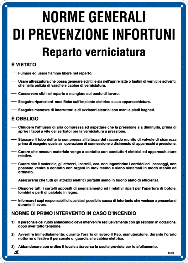 3633 - Cartello NORME PER REPARTI VERNICIATURA