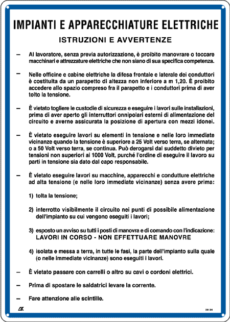 3636 - Cartello NORME IMPIANTI E APPAR. ELETTRICHE