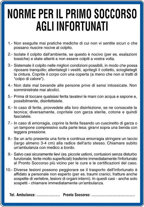 3712 - Cartello NORME PRIMO SOCCORSO INFORTUNATI