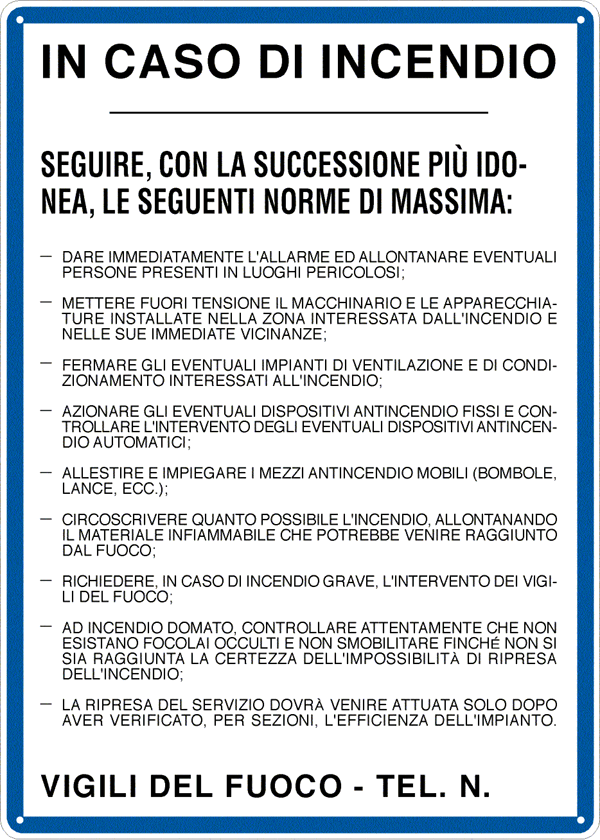 3749 - Cartello NORME COMPORTAMENTO CASO INCENDIO