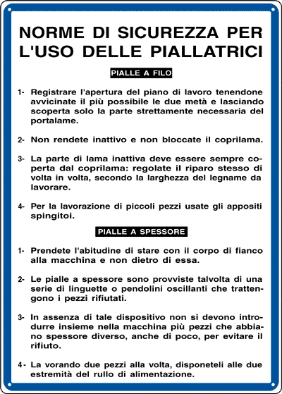 3751 - Cartello NORME USO PIALLATRICI