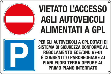 35201 - Cartello multisimbolo "Vietato l'accesso agli autoveicoli GPL"