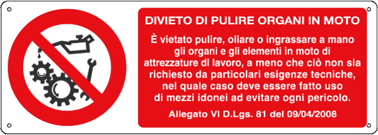 1829K - Cartello divieto pulire organi in moto