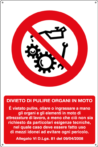 1829X - Cartello vietato pulire organi in moto