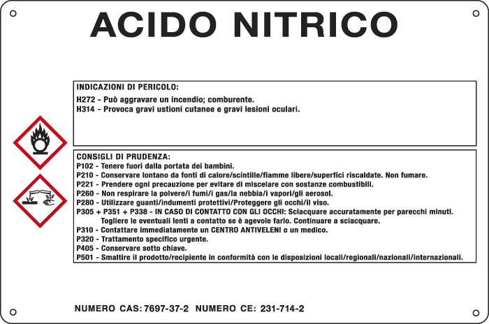 27B620 - cartello sostanze pericolose simbologia CLP " ACIDO NITRICO "
