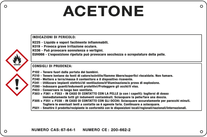 27B780 - cartello sostanze pericolose simbologia CLP " ACETONE "