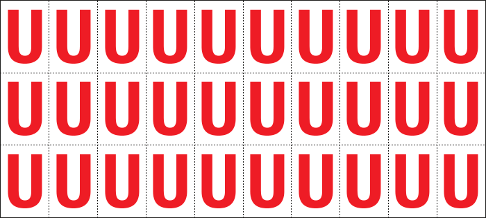 912U - Foglio n.30 etichette adesive B/R lettera U