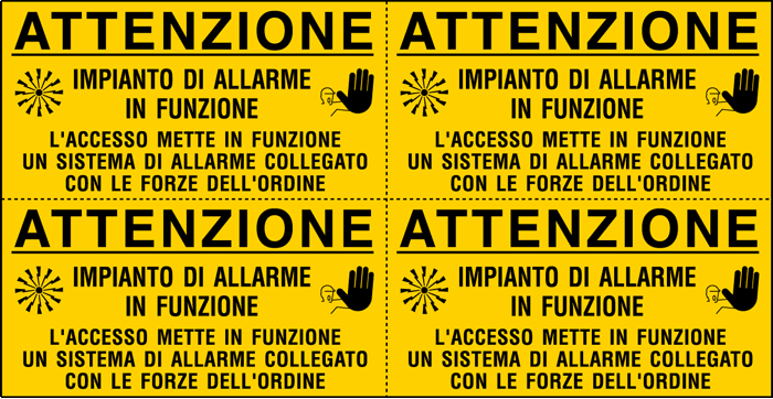 91578B - Foglio n.4 etichette Impianto allarme in funzione