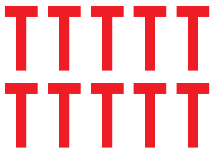 915T - Foglio n.10 etichette adesive B/R lettera T