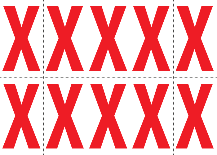 915X - Foglio n.10 etichette adesive B/R lettera X