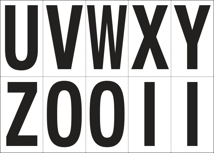 935UZ - Foglio n.10 etichette autoadesive B/N lettere da U a Z