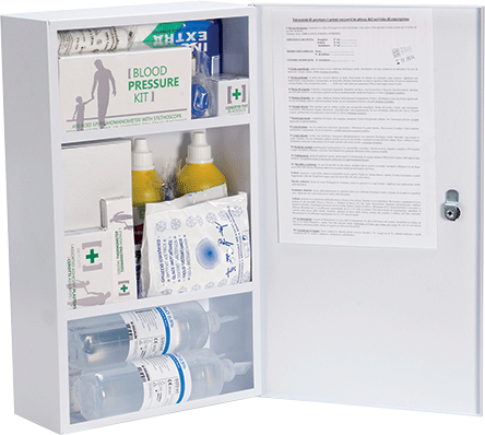 BRA103 - armadietto in metallo 1 anta 2 ripiani contenuto All.1 Maggior.D.M.388