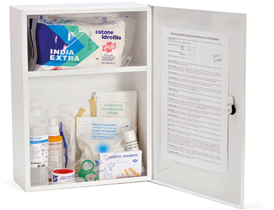 BRA201 - armadietto in metallo 1 anta 2 ripiani contenuto All. 2 D.M. 388