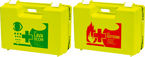 BRV500DF - valigetta ABS giallo FLUO KIT LAVAOCCHI (lato A) KIT USTIONI (lato B)