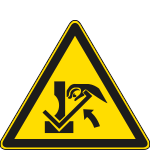 E1182KS - etichetta pericolo schiacciamento mani pressa e materiali EN ISO 7010