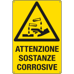 E1720X - Cartello pericolo attenzione sostanze corrosive EN ISO 7010