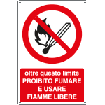 E1874X - Cartello divieto Oltre limite vietato fum.e fiamme EN ISO 7010