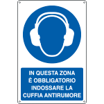 E1929X - Cartello obbligo In questa zona indossare cuffia EN ISO 7010