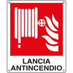 E20157K - Cartello antincendio lancia antincendio simbolo+testo EN ISO 7010