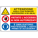 E2951 - Cartello multisimbolo ATTENZIONE AREA CON RUMORE super...EN ISO 7010