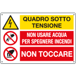 E3521 - Cartello multisimbolo Impianto elettrico sotto tensione"