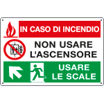 E3538 - Cartello multisimbolo NON USARE ASCENSORE salita sinistra  EN ISO 7010