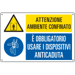 E35440 - Cartello multisimbolo ambiente confinato usare anticaduta EN ISO 7010