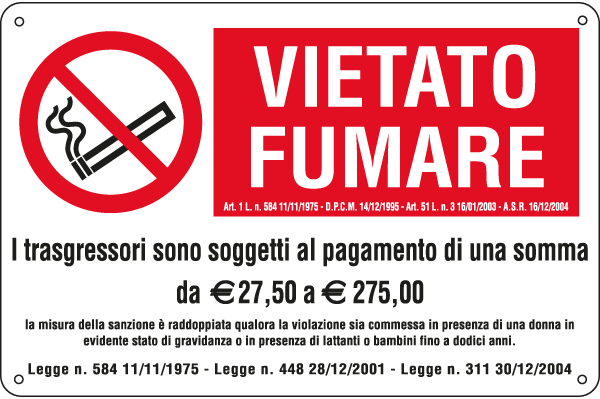 E3555S - Etichetta autoadesiva vietato fumare L.311 30/12/04+euro EN ISO 7010