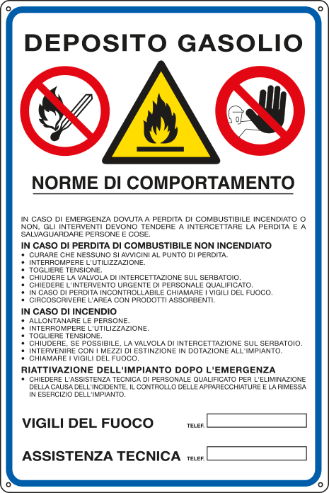 E3810 - Cartello multisimbolo norme comportamento "deposito gasolio"
