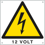 E400725KS - Etichetta pvc autoadesivo pericolo 12 volt EN ISO 7010