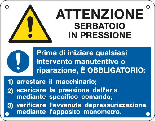 E49203F - Cartello Attenzione Serbatoio In Pressione EN ISO 7010