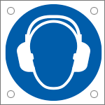 E49856M - Cartello bordo macchina  obbligo proteggere udito EN ISO 7010