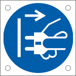 E49899M - Cartello alluminio obbligo "disconnettere prima di aprire"