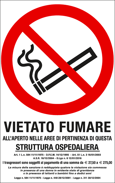 E630107W - Cartello vietato fumare all'aperto in strutture ospedaliere.....