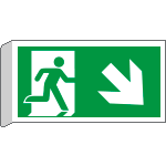 E715108BK - Cartello BIFACCIALE uscita di emergenza freccia basso a dx EN ISO 7010