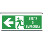 E720101SW - Cartello SOSPESO bifacciale uscita emergenza freccia sx EN ISO 7010