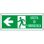 E720101XS - Etichetta uscita di emergenza freccia a sinistra e scritta EN ISO 7010