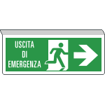 E720102SW - Cartello SOSPESO bifacciale uscita emergenza freccia dx EN ISO 7010