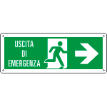 E720102W - Cartello uscita di emergenza freccia a destra e scritta EN ISO 7010