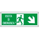 E720108WS - Etichetta uscita di emergenza freccia basso dx Uscita Em. EN ISO 7010