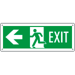 E720201W - Cartello uscita di emergenza freccia a sinistra e scritta EN ISO 7010