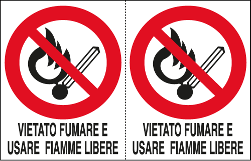 E9504A - Foglio 2 etichette vietato fumare usare fiamme libere EN ISO 7010