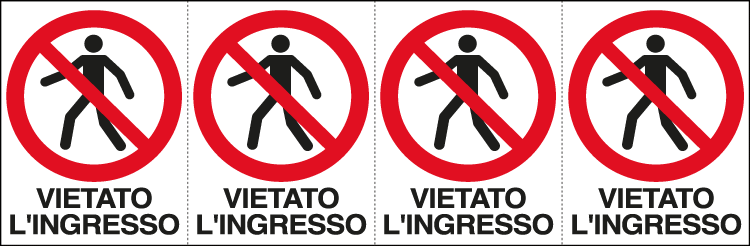 E9506B - Foglio n. 4 etichette adesive vietato l'ingresso EN ISO 7010
