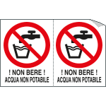 E9512A - Foglio n. 2 etichette adesive non bere acqua  EN ISO 7010